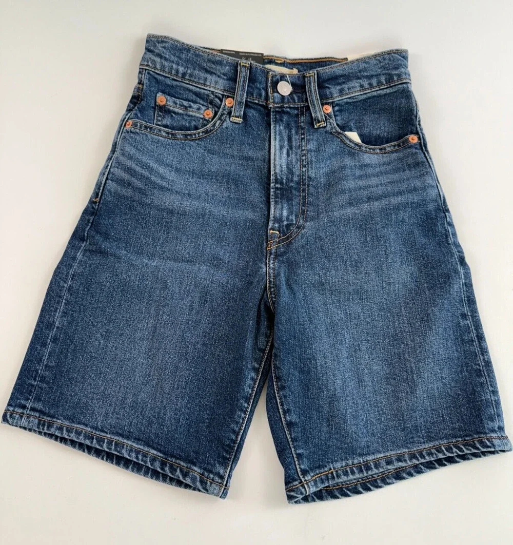 Levi's Premium Women Ribcage Bermuda High Rise Jeans Short Size 24 Blue NWT